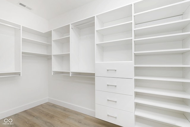 walk in closet featuring light hardwood / wood-style floors