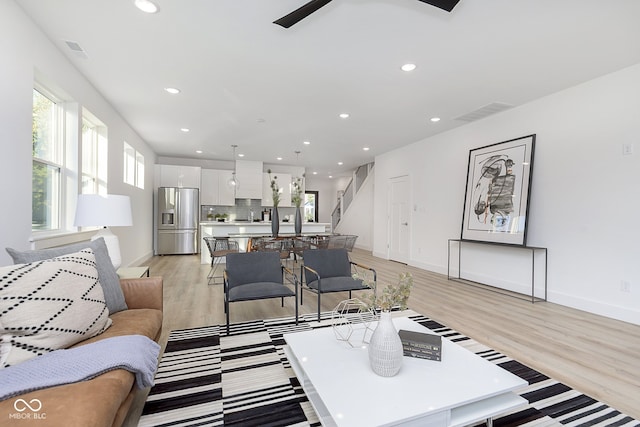 living room featuring light hardwood / wood-style floors