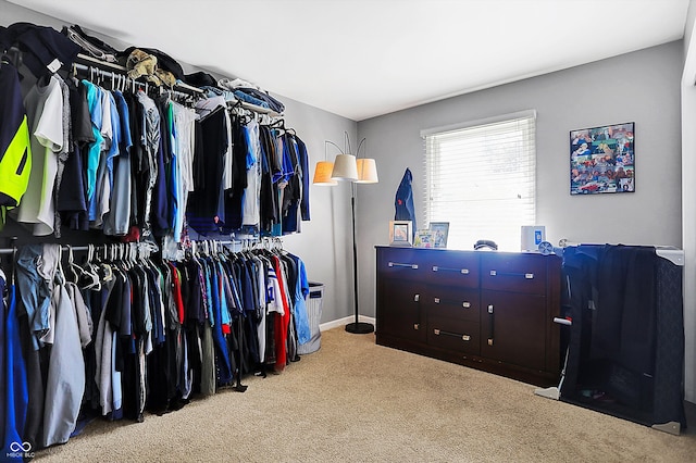 spacious closet featuring light colored carpet