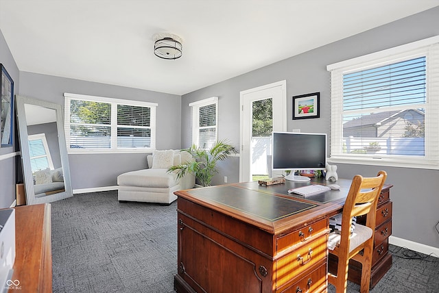 view of carpeted office space