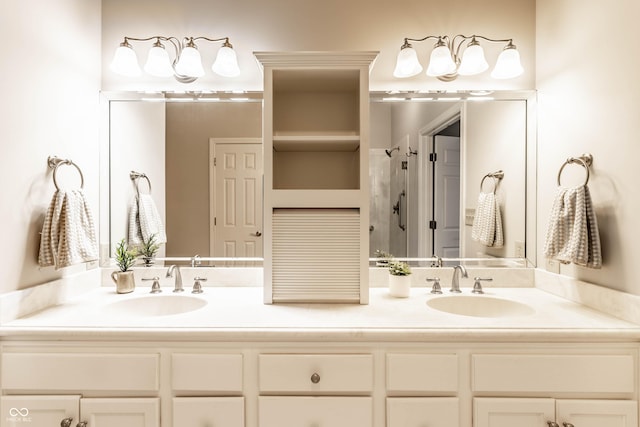 bathroom featuring vanity and walk in shower