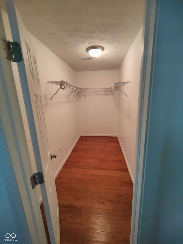 walk in closet with hardwood / wood-style floors