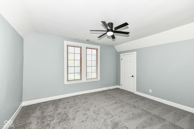 bonus room with lofted ceiling, carpet flooring, and ceiling fan