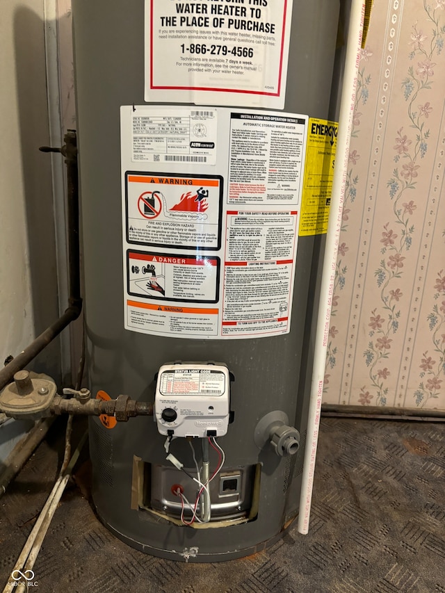 utility room with water heater