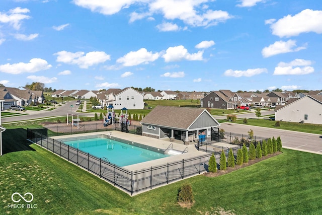 view of pool with a gazebo and a lawn