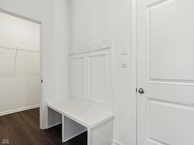 mudroom featuring dark wood finished floors