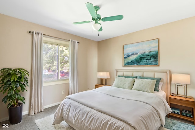 bedroom featuring ceiling fan and carpet flooring