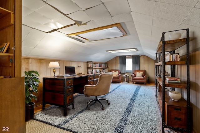 office space featuring lofted ceiling