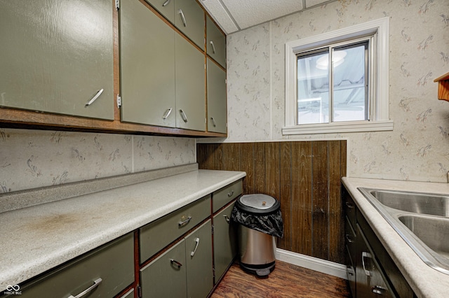 interior space featuring sink and dark hardwood / wood-style floors