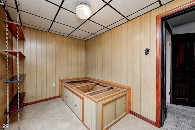 view of sauna featuring parquet flooring