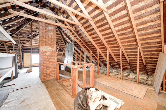 view of unfinished attic