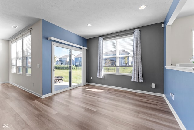 interior space featuring light hardwood / wood-style flooring, a textured ceiling, and a healthy amount of sunlight