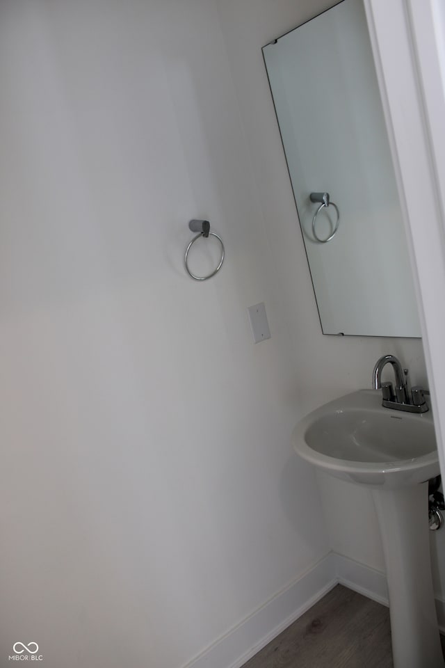 bathroom featuring wood-type flooring and sink