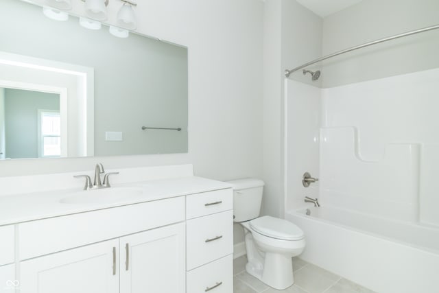 full bathroom with toilet, shower / bathing tub combination, vanity, and tile patterned floors