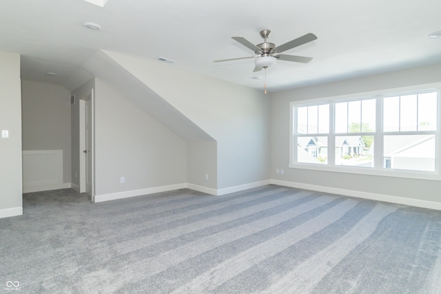 4435 W Preserve Pass, New Palestine, IN 46163 - bonus room with vaulted ceiling, a ceiling fan, carpet, baseboards, and visible vents