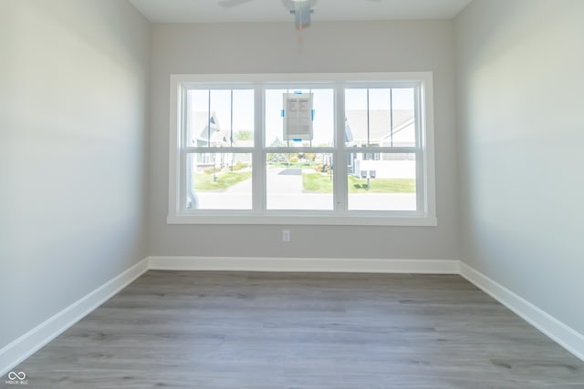 4435 W Preserve Pass, New Palestine, IN 46163 - spare room featuring light wood-style flooring, a ceiling fan, and baseboards