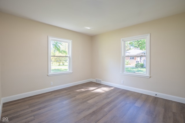 unfurnished room featuring dark wood-type flooring and a wealth of natural light