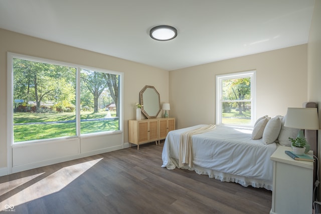 bedroom with dark hardwood / wood-style flooring