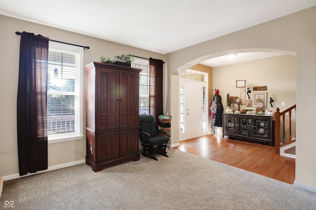 foyer entrance featuring light wood-type flooring