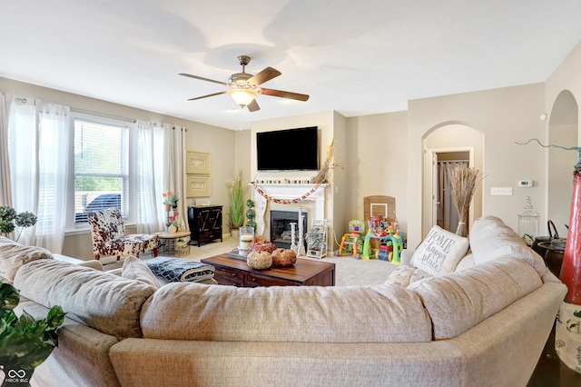 living room with ceiling fan