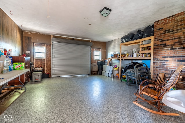 garage with wooden walls