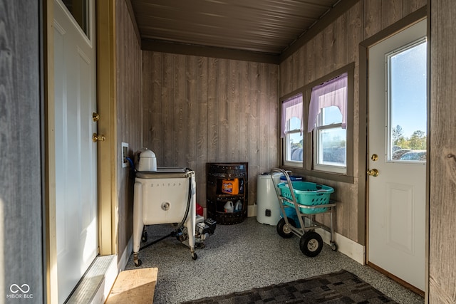 interior space with wooden walls