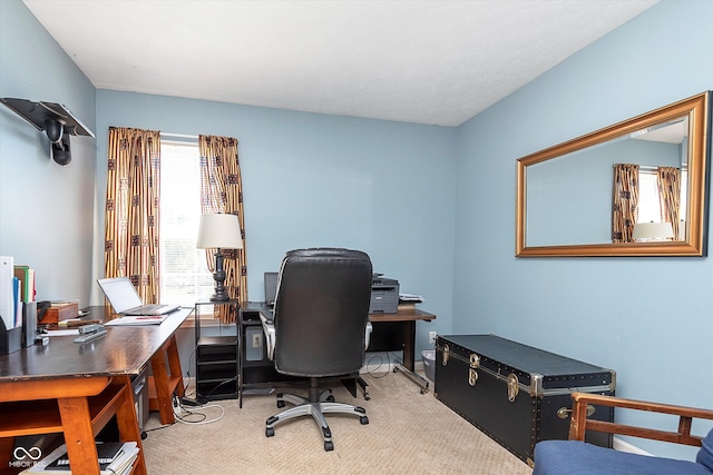 home office featuring carpet flooring