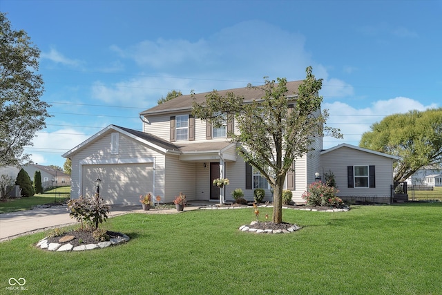 view of front of home featuring a garage and a front lawn