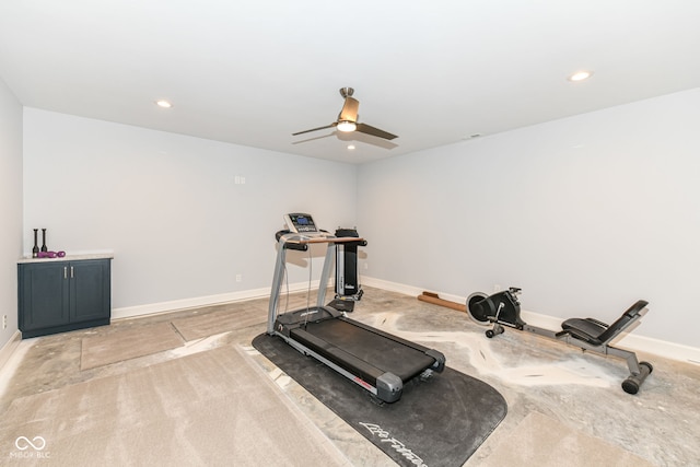 exercise area featuring ceiling fan