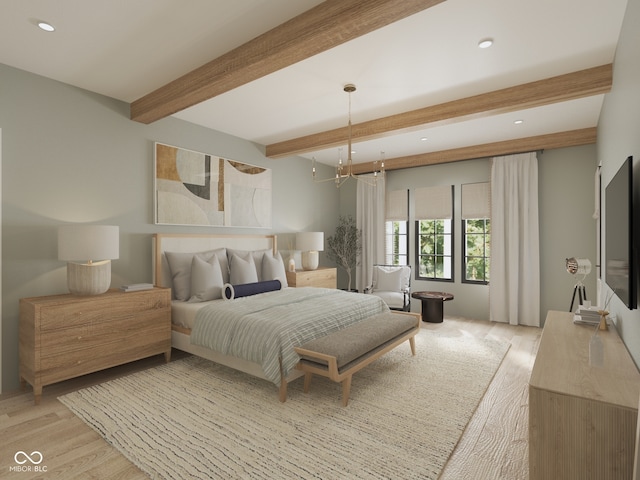 1717 Beaufain St, Carmel, IN 46032 - bedroom featuring recessed lighting, light wood finished floors, and beamed ceiling