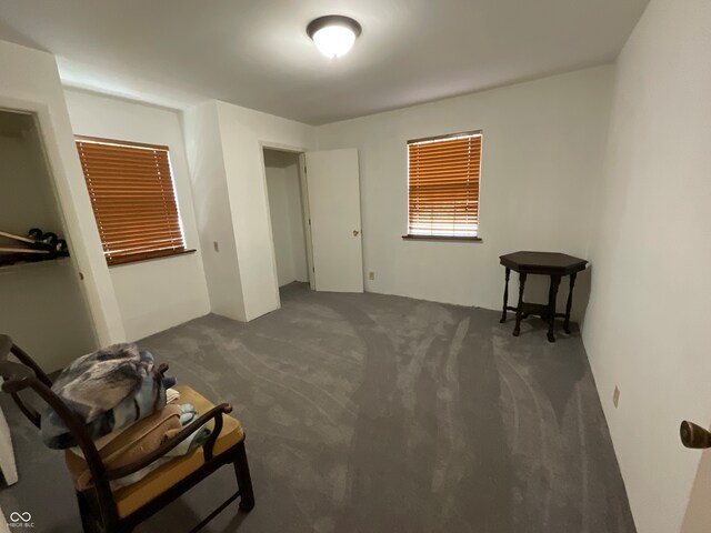 unfurnished bedroom featuring dark colored carpet