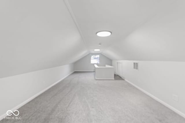 additional living space featuring lofted ceiling and carpet