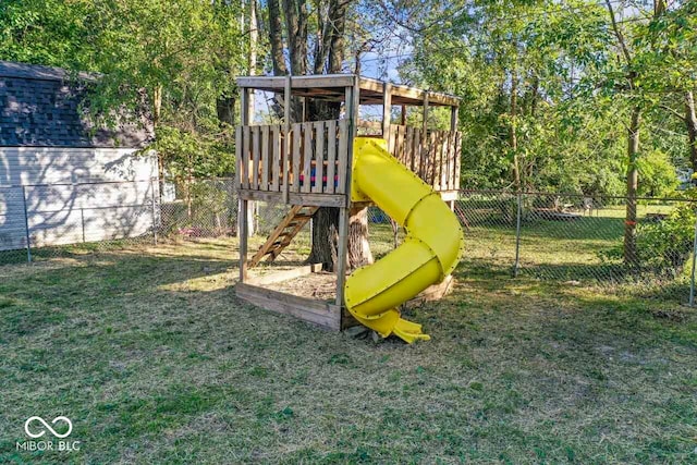 view of play area with a lawn