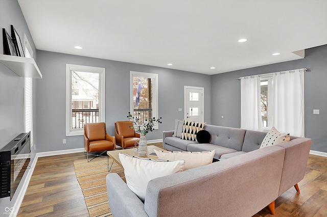 living room with hardwood / wood-style flooring