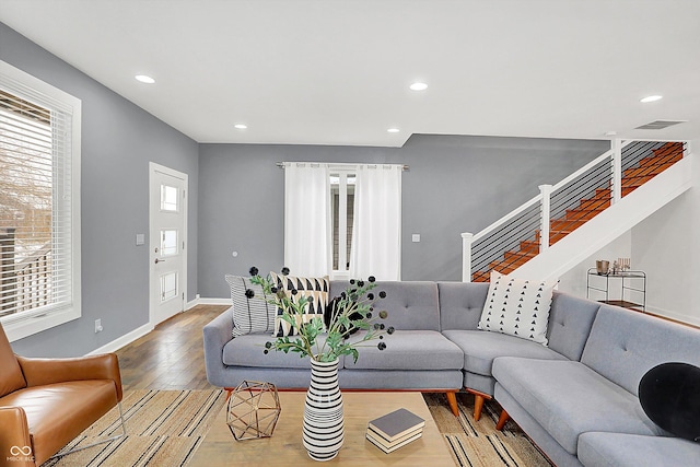 living room with hardwood / wood-style floors