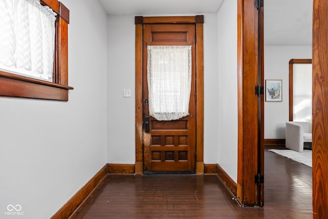 doorway to outside with dark hardwood / wood-style flooring