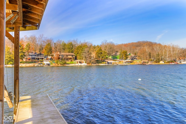 view of water feature with a boat dock