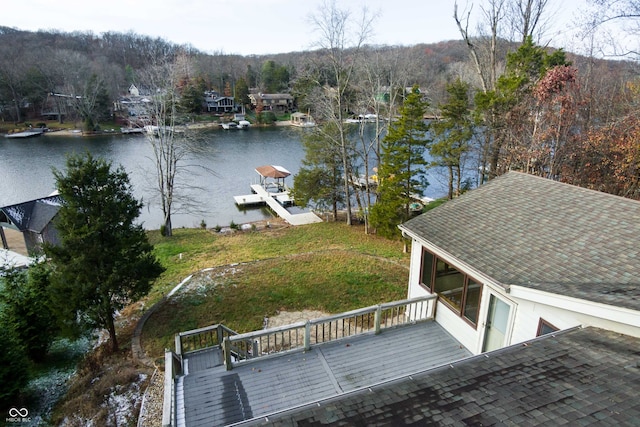 exterior space featuring a water view