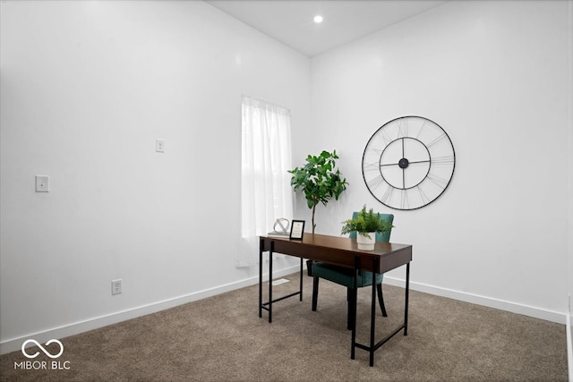 view of carpeted home office