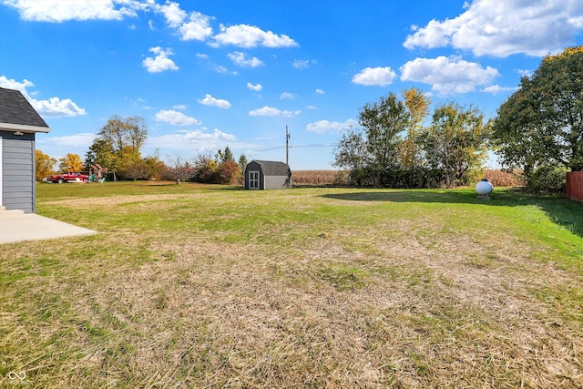 view of yard with a storage shed