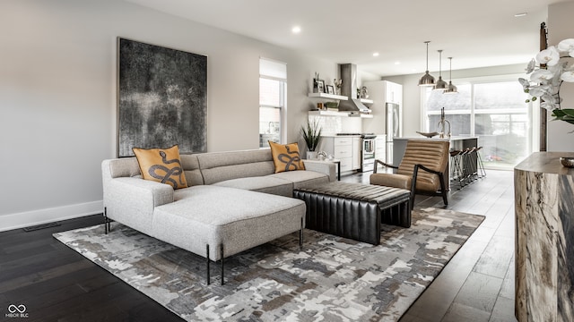 living room with hardwood / wood-style floors