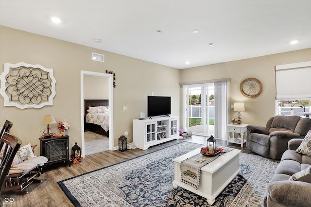 living room with hardwood / wood-style flooring