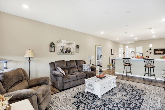 living room with hardwood / wood-style floors