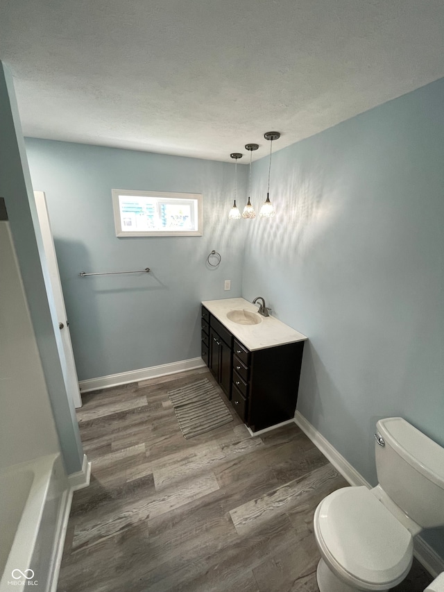 bathroom featuring hardwood / wood-style flooring, vanity, and toilet