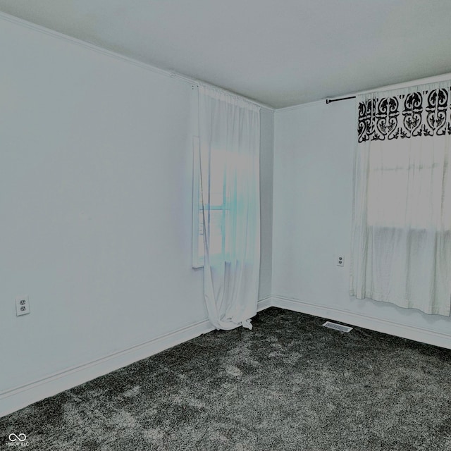 carpeted spare room featuring ornamental molding