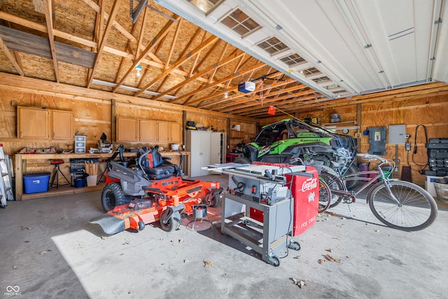 garage featuring a workshop area