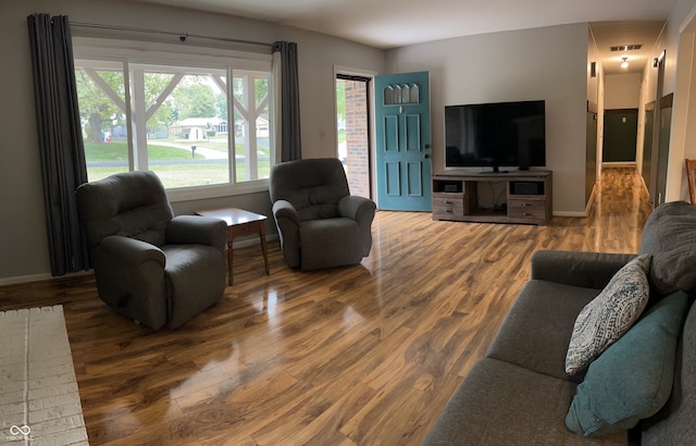 living room with hardwood / wood-style flooring