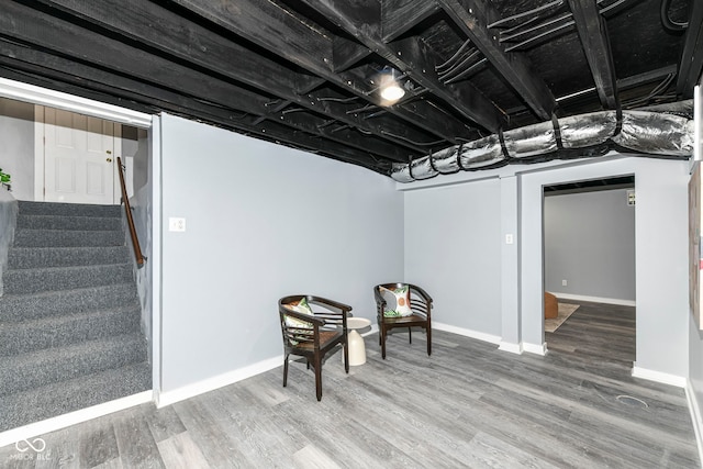 basement featuring hardwood / wood-style floors