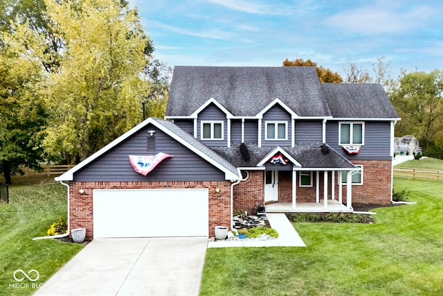 view of front of home with covered porch and a front yard