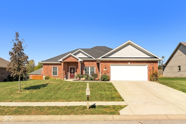 view of front of house with a front lawn and a garage